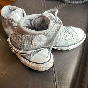 Silver gray textured Converse mid-tops